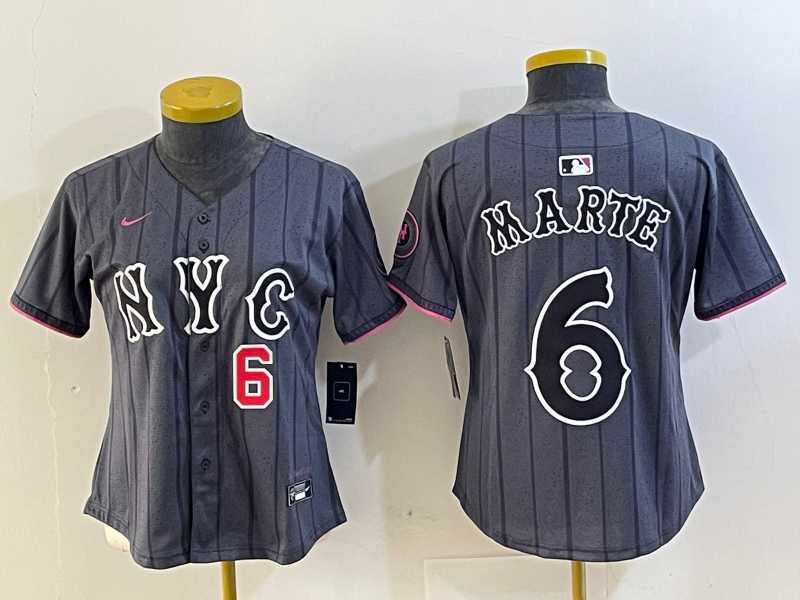 Women%27s New York Mets #6 Starling Marte Gray 2024 City Connect Cool Base Stitched Jerseys